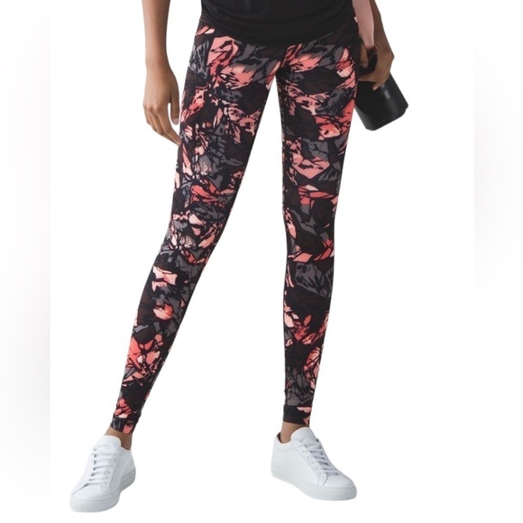 Lululemon Wunder Under Pant (Hi-Rise) Legging in Paint Storm Black / Coral Sz 4 - Picture 1 of 11